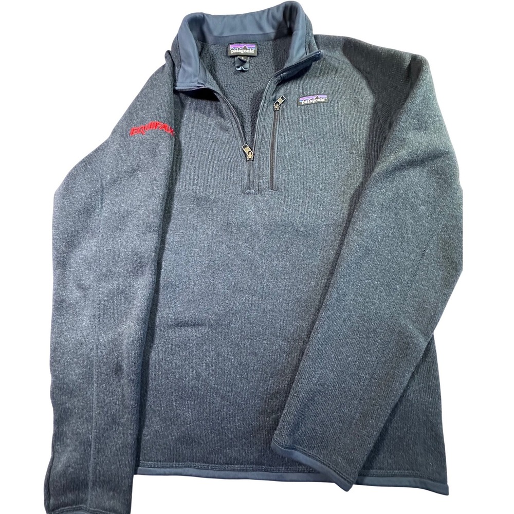 Patagonia Better Sweater Mens Medium Navy Blue 1/4 Zip Fleece Equifax Logo 25528